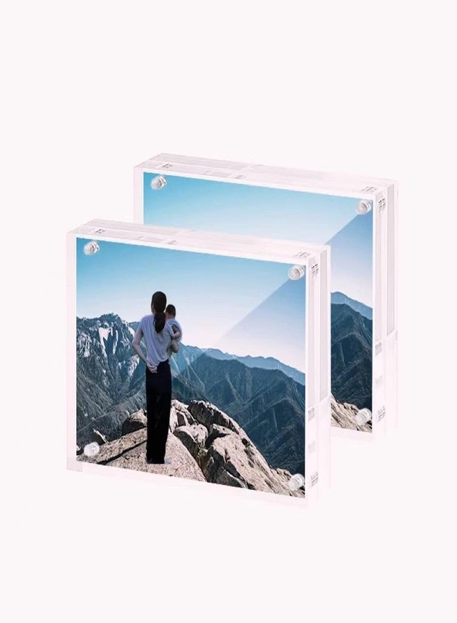 RY DISPLAY 2 Pack Clear Desktop Double Sided Magnetic Picture Display Acrylic Photo Frame (Clear, 2x3") - Image 1